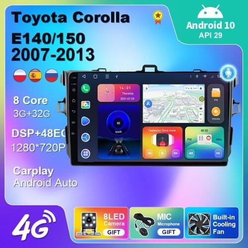 For Toyota Corolla 10 E140 E150 2006-2013 Car Radio Multimedia Player GPS Navigation Carplay Android Auto 2 din Android 10 DVD