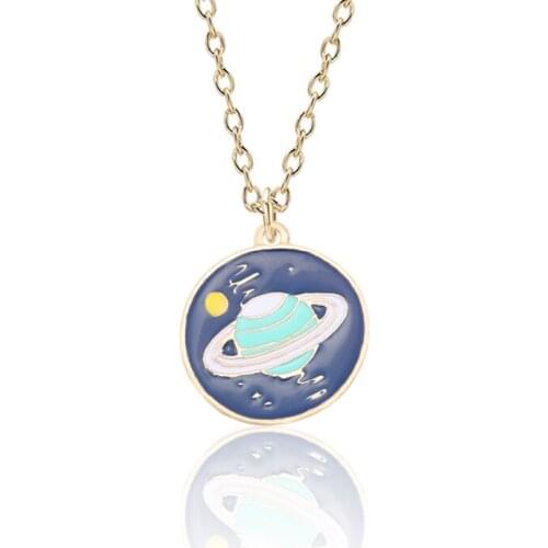 Fashion Creative Satellite Personality Color Planet Necklace Men And Women Trend Metal Jewelry Pendant Gift 2021