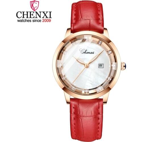 CHENXI Luxury Fashion Women Crystal Watches Rose Gold Waterproof Quartz Watch Ladies Leather Bracelet Wristwatch Montre Femme