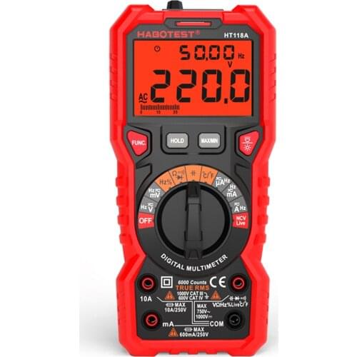 HABOTEST Digital Multimeter Auto Range 6000 Counts True RMS Measuring AC/DC Voltage Current Resistance Capacitance