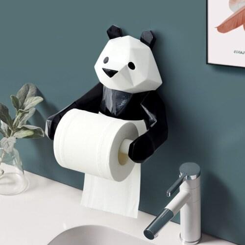 Toilet Roll Paper Panda Figure Statue Holder Wall Mount Toilet Tissue Storage Stand Holders Bathroom Decorations