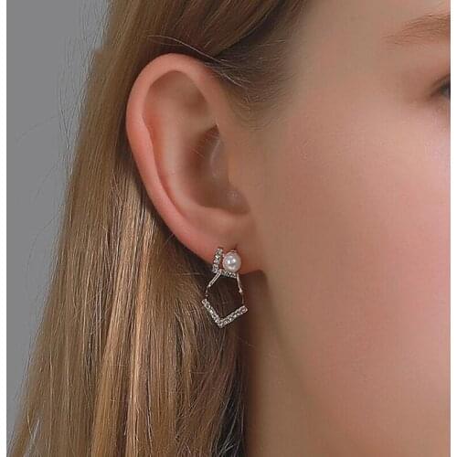 Geometric Crystal Arrow Triangle Dangle Earrings Crystal Imitation Pearls Drop Earrings For Women Hanging Statement Ear Jewelry