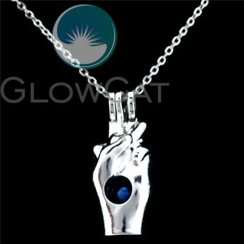 K947 Hand Gesture Beads Cage Perfume Diffuser Stone Pearl Cage Locket Necklace Pendants Kids Girl Party Gift