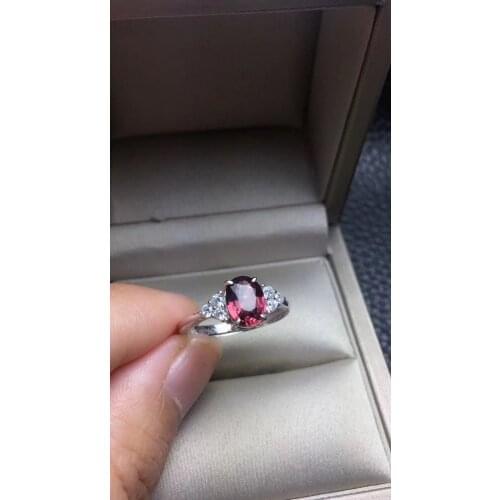 Natural red garnet Ring S925 Silver Natural gemstone elegant Fashion Simple round Ring girl Womens gift Rings Office Jewelry