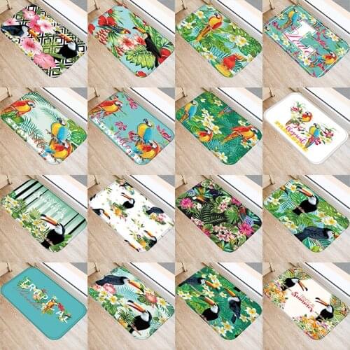 Colorful Parrot Pattern 40*60cm Kitchen Entrance Door Mat Coral Velvet Carpet Rubber Indoor Floor Mats Non-Anti-Slip Rug 48012