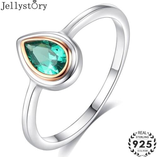 Jellystory Hot Selling Water Drop Shape Green Emerald Gemstone 925 Silver Ring for Woman Wedding Engagement Party Jewelry Rings