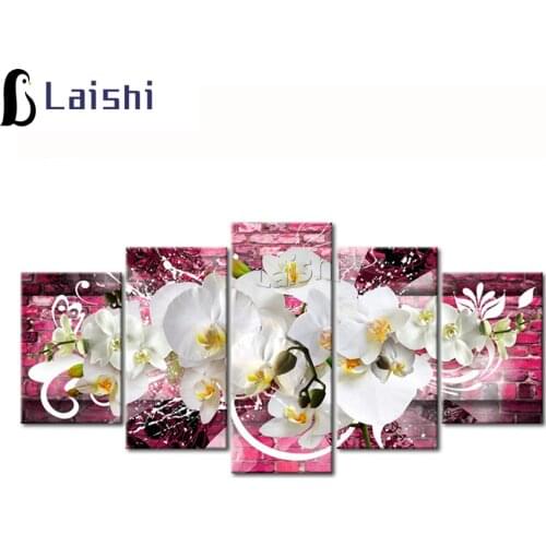 5pcs Full Square Round Drill 5D DIY Diamond Painting Orchid peony lily Multi-picture Combination Embroidery 5D Gift home decor