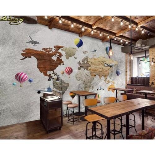 Beibehang Custom wallpaper mural European creative aircraft balloon world map background wall papers home decor papel de parede