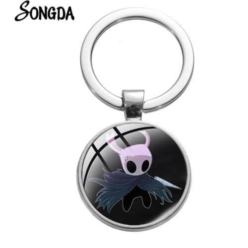 New Game Hollow Knight Keychain Cartoon FIgure Printed Glass Cabochon Pendant Key Chain Brelok Kluczy Charm Bag Llaveros