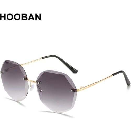 HOOBAN Fashion Rimless Sunglasses Women Brand Design Round Lady Sun Glasses Classic Frameless Driving Shades Eyewear UV400