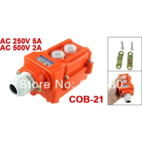COB-21 AC 250V / 500V 5A / 2A Rain Proof Hoist Crane Pendant Control Station Pushbutton Push Button Switch Up-Down w Cable Gland
