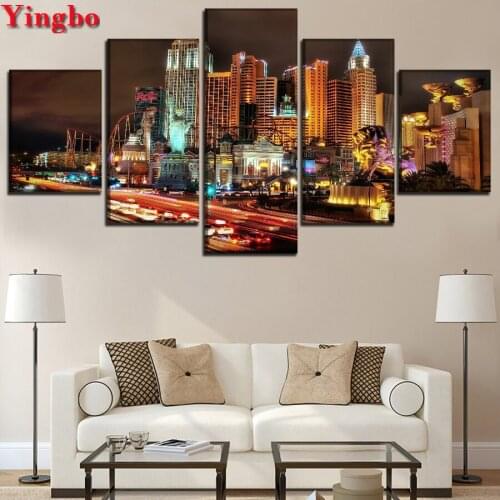 Full Square/Round DIY Diamond Painting 5 Pieces Las Vegas City Night Scene Diamond Embroidery Mosaic Pictures By Numbers