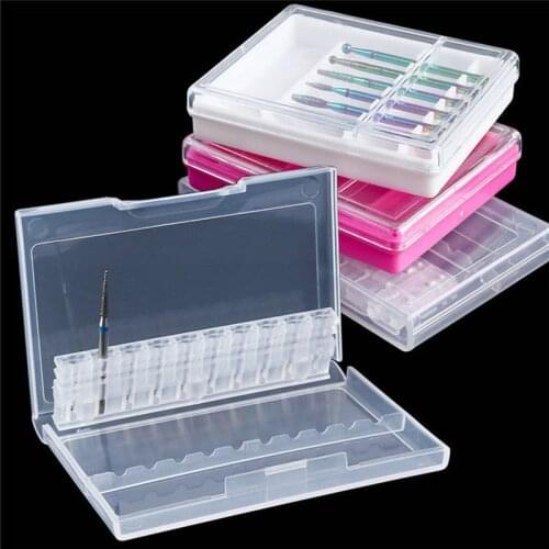 Clear Nail Drill Bit Brush Plastic Storage Box Holder Container Manicure Cutters Display Nail Accessories Nail Art Tool