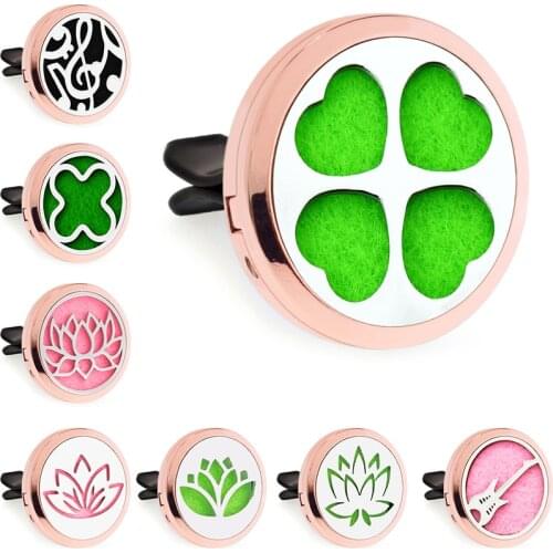 Rose Gold Color Lotus Music Note 30mm Magnet Open Essential Oil Car Vent Clip Perfume Diffuser Locket Free 10 Pads