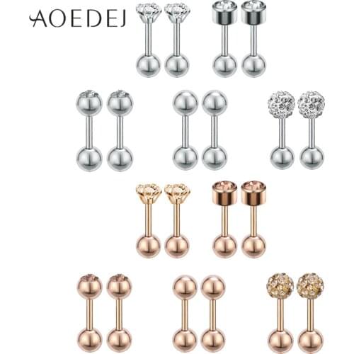 AOEDEJ 10 Pcs/lot Crystal Stud Earrings For Women Stainless Steel Rose Gold Color Round Rhinestone Earrings Stud Small Earrings