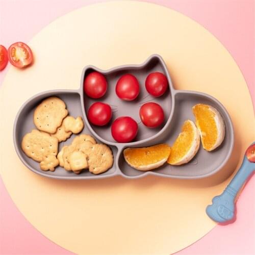 Silicone Kids Suction Plate Baby Integral Partitioned Table Bowl Childrens Tableware Baby Food Dishes
