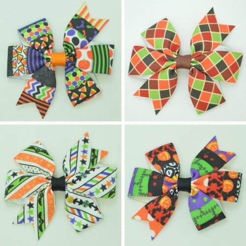 SUPWRF 3.1'' Halloween Chevron dot cute bow Girls Hair Bow With Clip Boutique Printed Ribbon headwear diy wholesale 20 PCS T0929