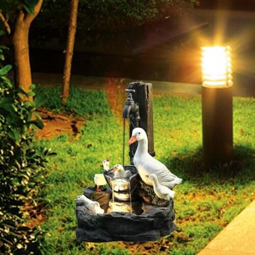 Luminous ornament Garden Statue Fountain Ducks Family Design Ornamental Resin Patio Miniatures Home Yard Decor