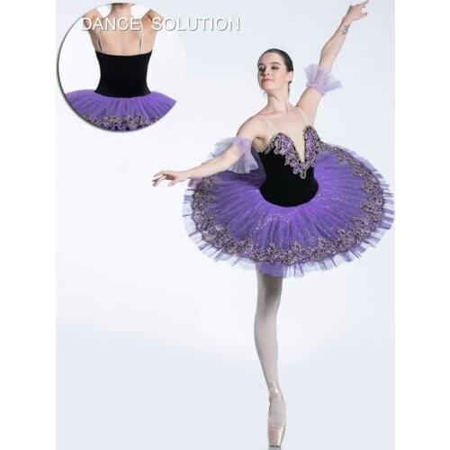 Dark Purple Professional Ballet Tutus for Adult Girls Ballet Dance Pancake Tutu Costume Sparkling Pleated Tutu Dress BLL087