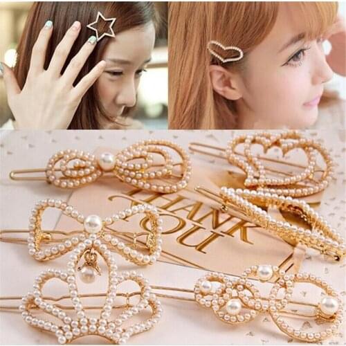Womens' pearl hair clips girs headwear Pearl Women Hair Clip Snap Barrette Stick Hairpin Bobby Pin Hair Accessories