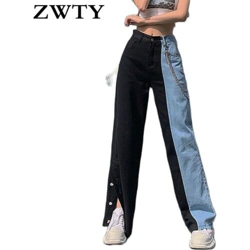 ZWTY Summer Vintage Jeans Woman Long Trousers Cowboy Female Loose Streetwear High Waist Women Jeans Split Clothes Wide Leg Jeans