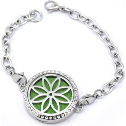 10pcs/lot 30mm Stainless Steel Rhinestone Crystal Women Essential Oil Aroma Diffuser Perfume Locket Bracelet