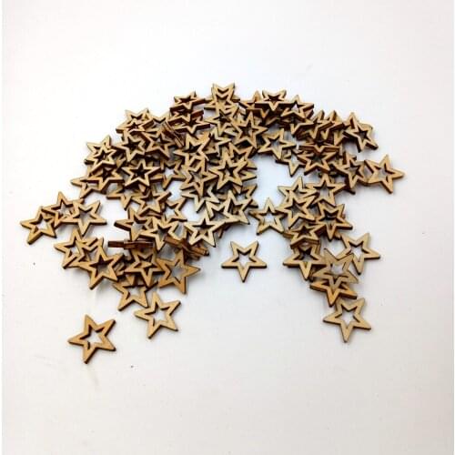 100 Pieces Unfinished Hollow Star Shape Wooden Embellishments for Tags Setting Party Board Classroom Board Kids Crafts 10mm