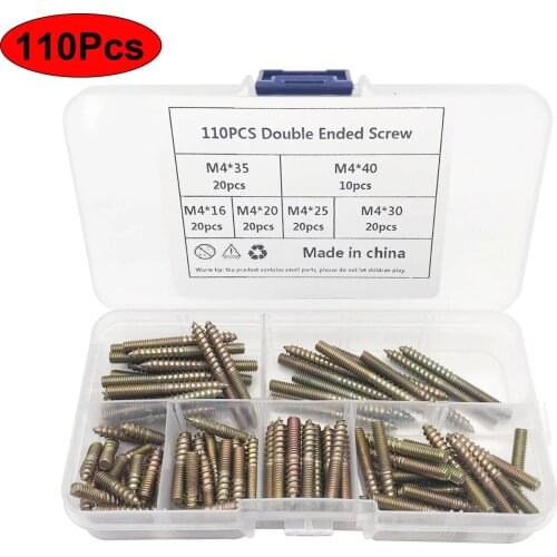 110pcs/box M4 Furniture Metal Double Ended Thread Self Tapping Screw Bolt Stud Headles Fastener Connector