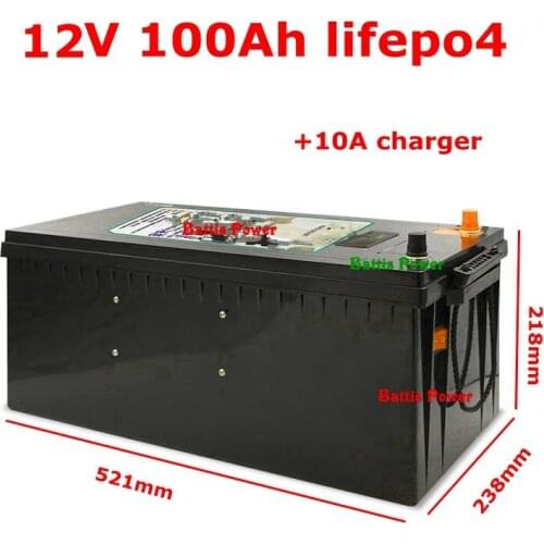 12V 100Ah 150Ah 200Ah 300Ah Lifepo4 battery 100A BMS for 1200W solar photovoltaic storage EV RV motorhom storage+ 10A Charger