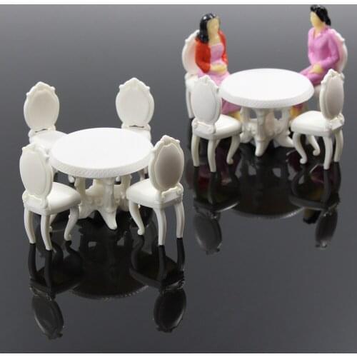 2 Set White 1:20 1:25 G scale Craft Kitchen Model DIY Kits Round Dining Table With Chairs ZY04 not include the people doll house