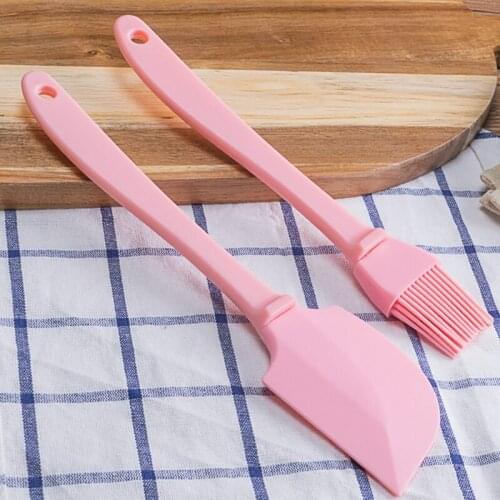 2Pcs Food Grade Silicone Spatula Brush Set Portable Silicone Spatula Baking Oil Brush Cake Tools Baking Tool Non-stick Spatula