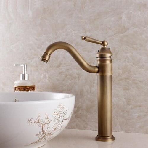 2015 Sink Kitchen Faucet Fashion Bathroom Antique Copper Brass Basin Faucet Counter Beightening Single Hole Hot And Cold Vintage