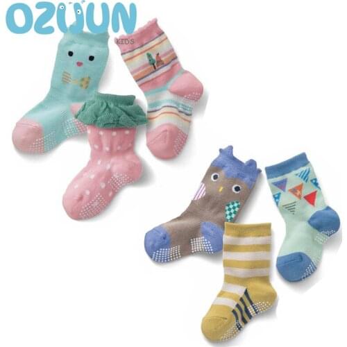 3 Pairs/lot Baby Girls Cartoon Strawberry Socks Anti-slip Loose Top Geometry Indoor Socks Kids Boys Girls 1-5 Years Socks