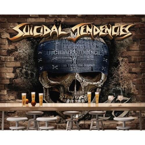 Beibehang Custom Wallpaper Retro Nature 3d Brick Wall Skull Head Rock Fresco Bar KTV Cafe Home Furnishings Mural 3d wallpaper