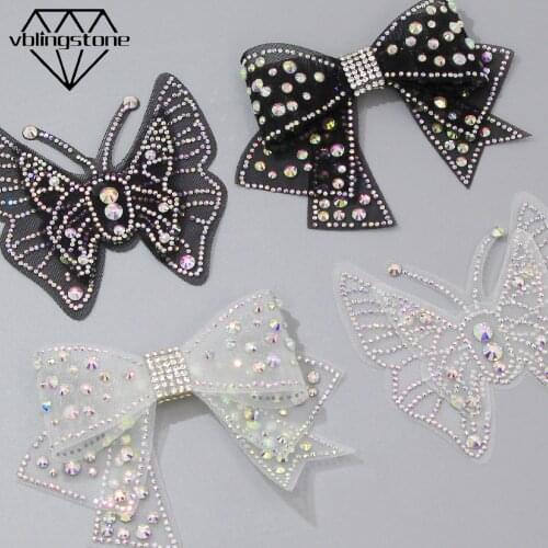 Bows/Butterfly Rhinestone Appliques AB Crystal White/Black Patches Flatback Rhinestones Sew On Clothes/Shoes Garment Accessories
