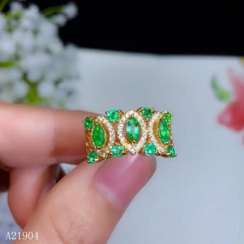 KJJEAXCMY boutique jewelry 925 pure silver inlaid natural emerald ring support detection