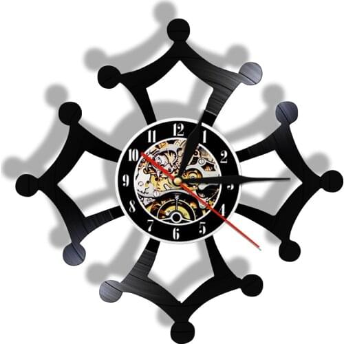 Croix Occitane Vintage Vinyl LP Record Wall Clock Occitania Symbol Quartz Clock Quiet Sweep Watch with LED Backlight Mood Lamp