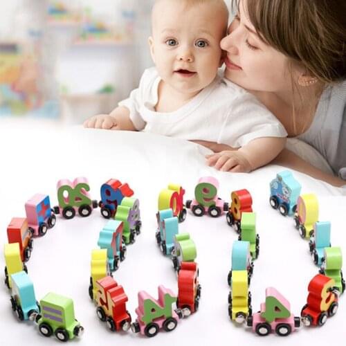 Wooden Railway Magnetic Towing Train Letter Alphabet Trailer Car Accessories Toy for Kids Children