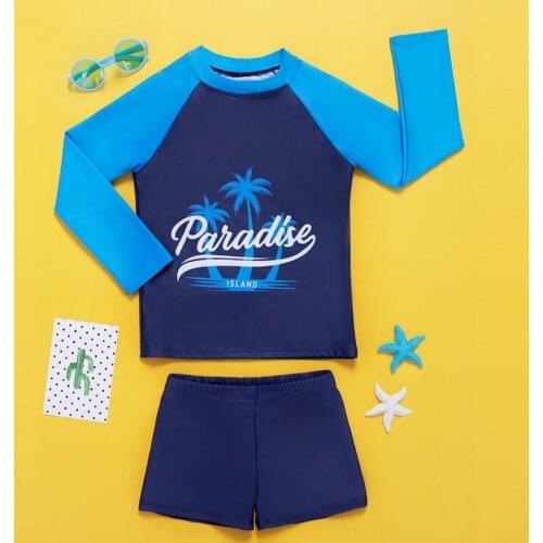 2021 Summer Beach Boys Kids Swimming Suit Little Boy Long Sleeve UV Sun Protection Rash Guards Printed Swimsuit with Shorts