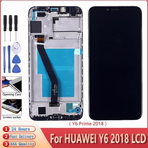With Frame For Huawei Y6 2018 ATU LX3 L21 L22 LCD DIsplay Touch Screen 5.7 inch Digitizer Assembly Replacement Free Tools
