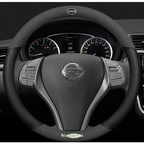 For Nissan 3D Laser Printing Logo Cow Leather Car Steering Wheel Cover Fit Almera XTrail Teana March Terra Navara Serena Sylphy