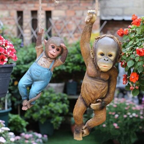 Home Decor Portable Creative Monkey Statue Hanging Design Clothes Wearing Tree Hanging Climbing Monkey Decor for Cottage