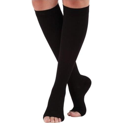 Elastic Open Toe Knee High Stockings Varicose Veins Treat Shaping Graduated Pressure Stockings Calf Compression Stockings S-XL