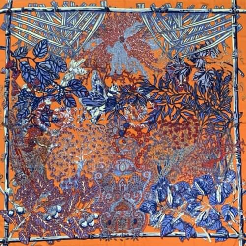 KOI LEAPING Fashion Trend Lady Silk Scarf Jungle Graffiti Pattern Shawl Digital Print 130 * 130 Square Ladies Shawl