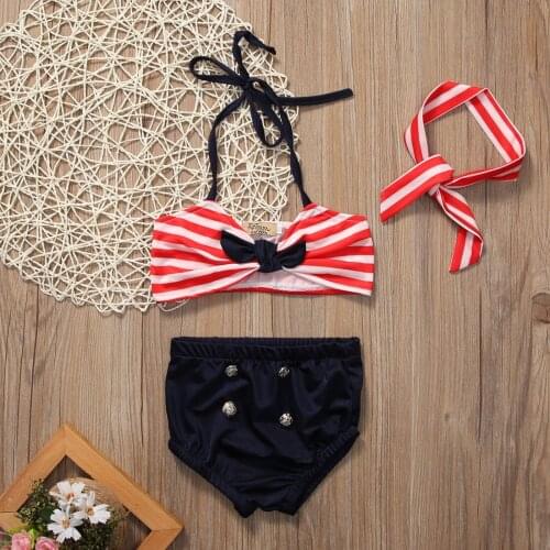Two-piece Little Girls Stripe Swimsuit Babies Girl Halter Swimwear Beachwear Bathing Suit Swimmers Bikini Costume