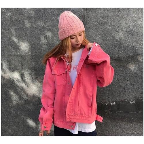 Pink denim jacket 2021 spring new Korean womens loose large size long sleeve loose Harajuku
