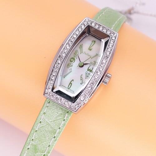 Small Julius Lady Womens Wrist Watch Elegant Shell Rhinestone Fashion Hours Bracelet Real Leather Girls Birthday Gift No Box