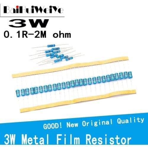 20PCS/LOT 3W 1R-1M 1% 3W Metal Film Resistor 2.2R 4.7R 10R 22R 47R 68R 220R 470R 1K 10K 4.3K 39K 100K 270K 390K 560K 680K ohm