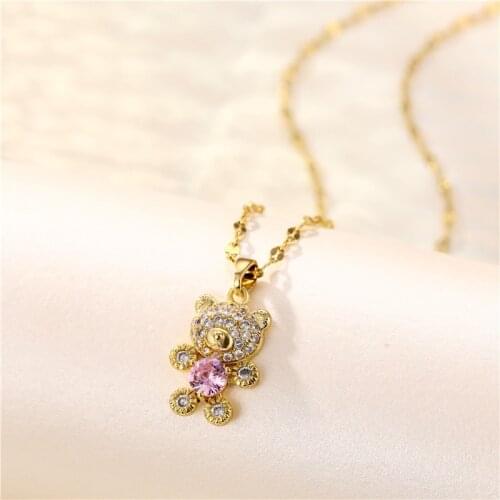 Lovely Necklace for Women Chic Jewelry Little Bear Cute Teddy Pendant Female Titanium Steel Necklace Girls Charms Clavicle Chain