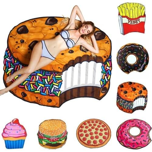 Fashion Pizza Doughnut Chips Beach Towel Outdoor Picnic Mat Soft Blanket Decor Travel Summer Camping Beach Towel Mat Blanket